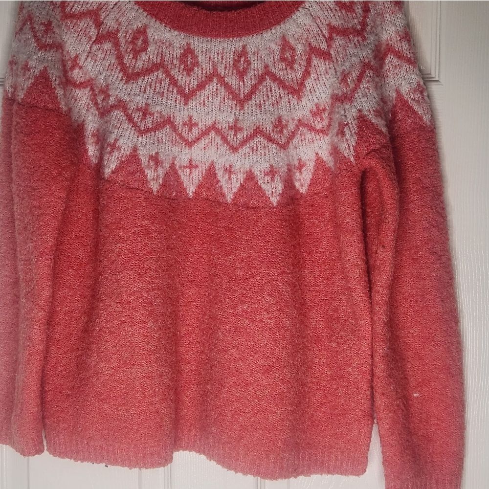 Sonoma  L Crewneck Winter Pattern Coral Pullover Knit LngSlve Women’s Sweater - Picture 4 of 5